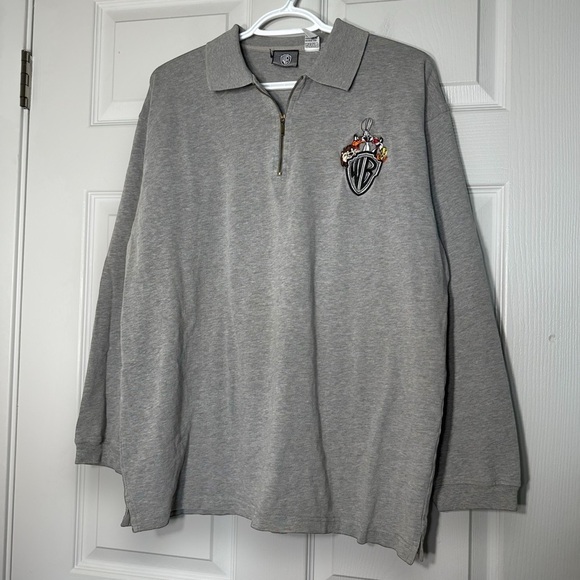 VTG 1993 Warner Bros.Looney Tunes Embroidered Polo 1/4 Zip Sweatshirt Men M Grey - Picture 2 of 11